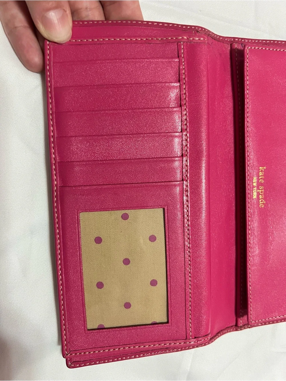 Vintage Kate Spade New York metallic gold & hot pink leather wallet